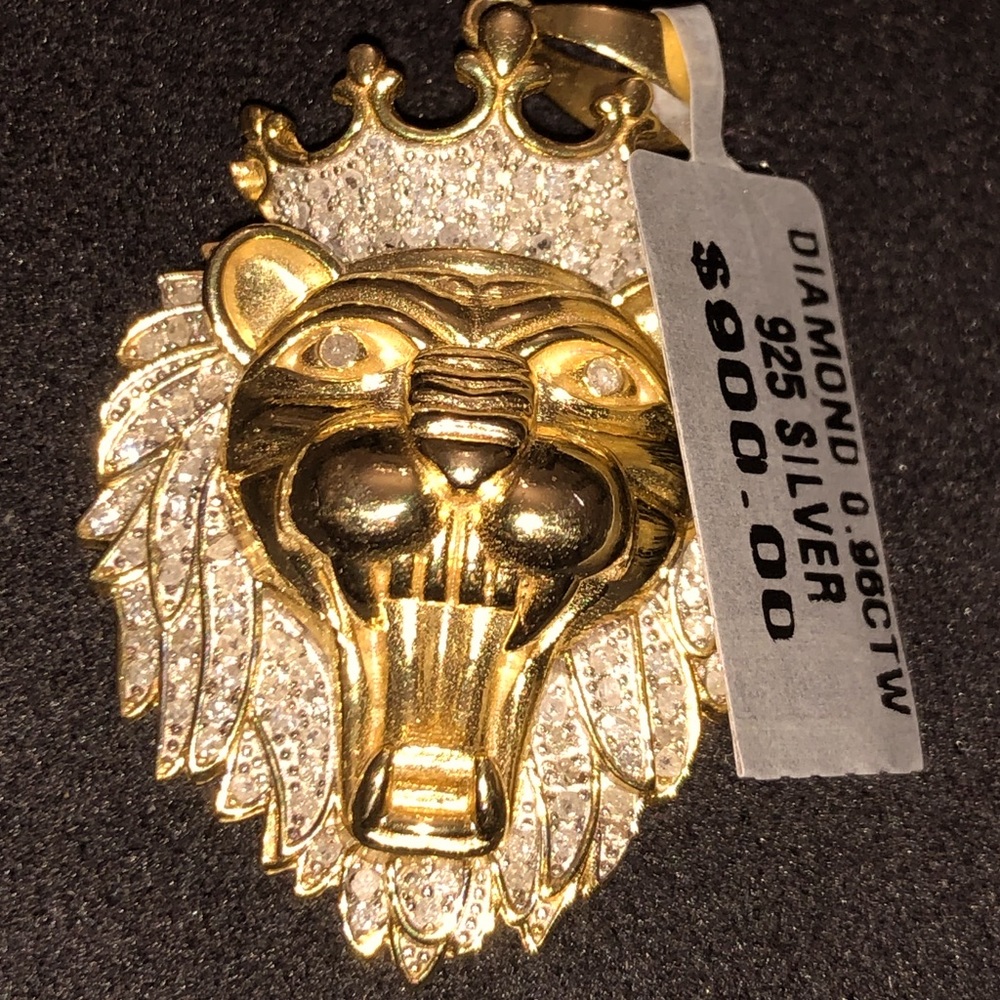 REAL DIAMOND Custom LION PENDANT not CZ not fake!